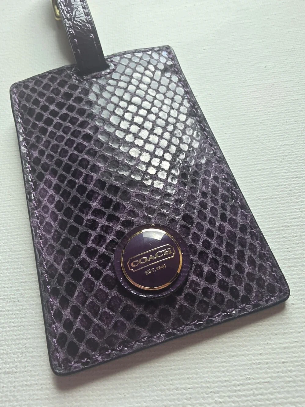 Coach Deep Purple Snakeskin Luggage Tag NWT